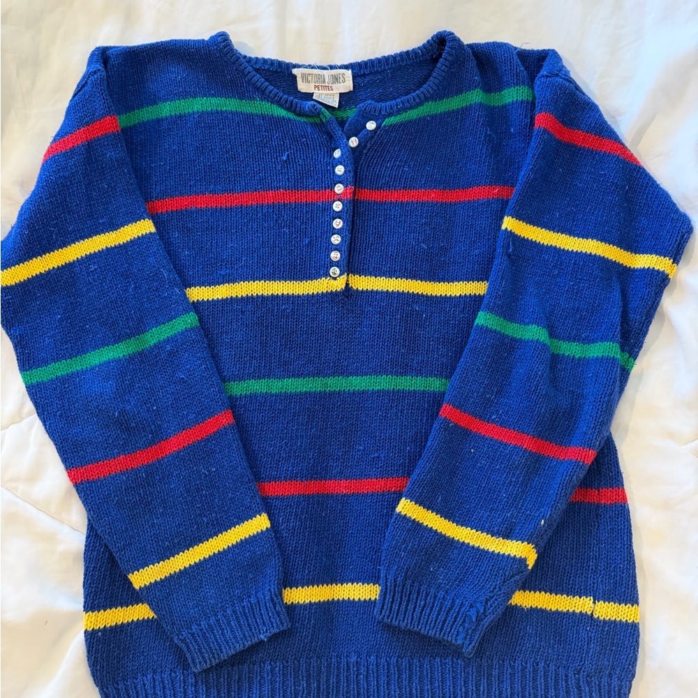 Colorful Striped Vintage Sweater with Button Detail
